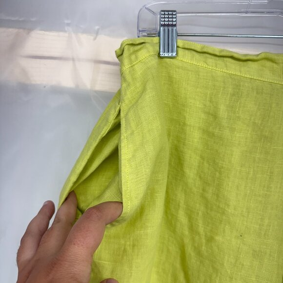 Habitat Women L 100% Linen Pant Crop Tapered Chartreuse Green Pull On Stretch - Picture 2 of 10